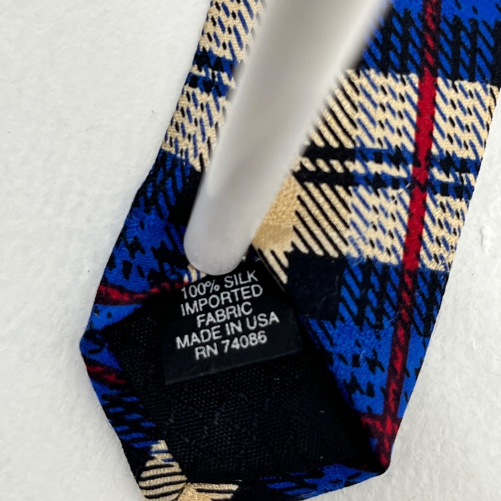 Vintage Coca-Cola Silk Tie Beige Blue Plaid 56.5" x 3.75" Stylish Classic - Picture 7 of 8